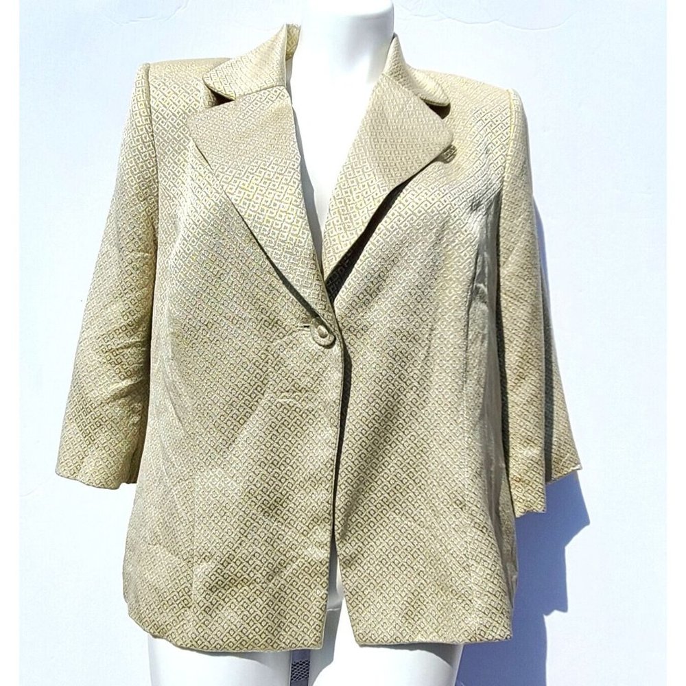 Lane Bryant Blazer Jacket Size 24 Shiny Diamond Geometric Pattern Gold Colored